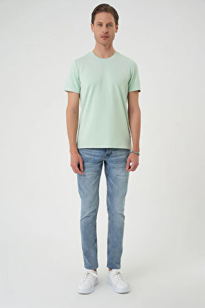 Ts 885 Comfort Fit Bisiklet Yaka Esnek Pamuk Casuel Mint Yeşili Tişört