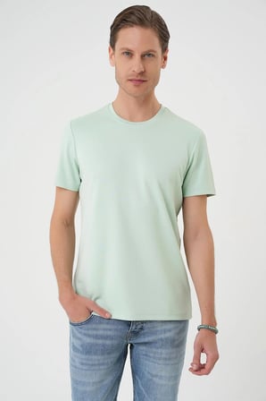 Ts 885 Comfort Fit Bisiklet Yaka Esnek Pamuk Casuel Mint Yeşili Tişört
