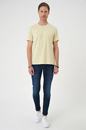 Ts 885 Comfort Fit Bisiklet Yaka Esnek Pamuk Casuel Su Yeşili Tişört