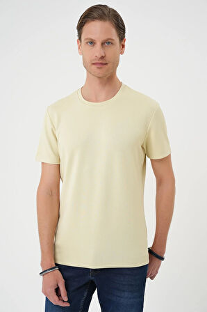 Ts 885 Comfort Fit Bisiklet Yaka Esnek Pamuk Casuel Su Yeşili Tişört