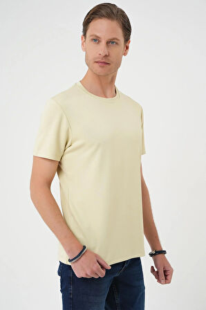 Ts 885 Comfort Fit Bisiklet Yaka Esnek Pamuk Casuel Su Yeşili Tişört