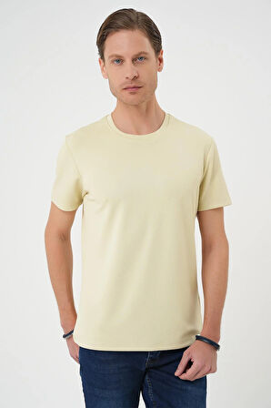 Ts 885 Comfort Fit Bisiklet Yaka Esnek Pamuk Casuel Su Yeşili Tişört