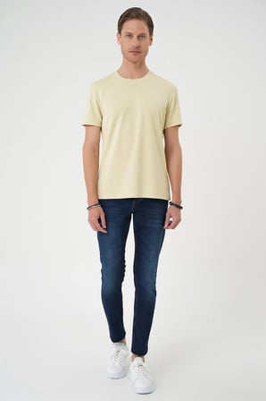 Ts 885 Comfort Fit Bisiklet Yaka Esnek Pamuk Casuel Su Yeşili Tişört