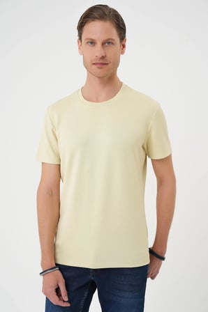 Ts 885 Comfort Fit Bisiklet Yaka Esnek Pamuk Casuel Su Yeşili Tişört