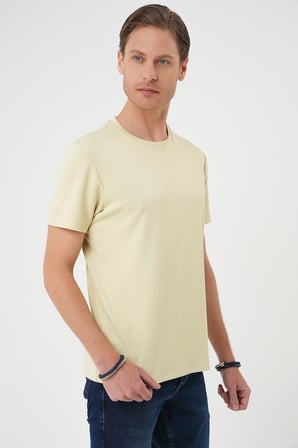 Ts 885 Comfort Fit Bisiklet Yaka Esnek Pamuk Casuel Su Yeşili Tişört