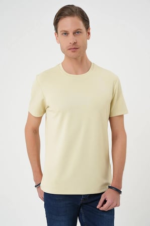 Ts 885 Comfort Fit Bisiklet Yaka Esnek Pamuk Casuel Su Yeşili Tişört