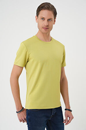 Ts 885 Comfort Fit Bisiklet Yaka Esnek Pamuk Casuel Limon Tişört