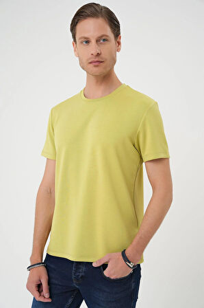 Ts 885 Comfort Fit Bisiklet Yaka Esnek Pamuk Casuel Limon Tişört