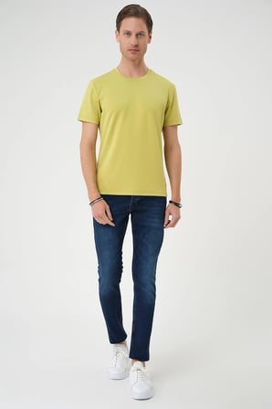 Ts 885 Comfort Fit Bisiklet Yaka Esnek Pamuk Casuel Limon Tişört