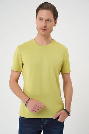 Ts 885 Comfort Fit Bisiklet Yaka Esnek Pamuk Casuel Limon Tişört