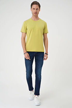 Ts 885 Comfort Fit Bisiklet Yaka Esnek Pamuk Casuel Limon Tişört