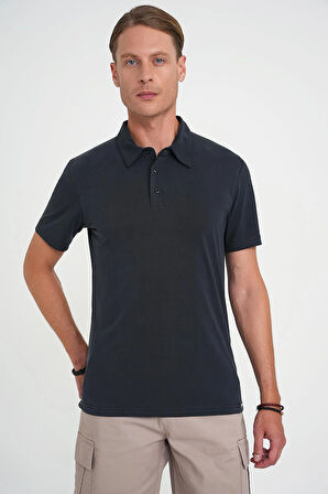 Ts 903 Comfort Fit Polo Yaka Modal Karışım Kısa Kol Casual Siyah Tişört