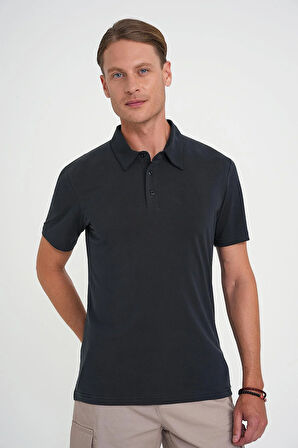 Ts 903 Comfort Fit Polo Yaka Modal Karışım Kısa Kol Casual Siyah Tişört