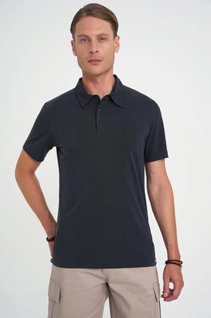 Ts 903 Comfort Fit Polo Yaka Modal Karışım Kısa Kol Casual Siyah Tişört