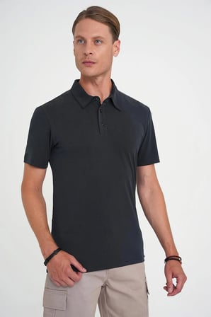 Ts 903 Comfort Fit Polo Yaka Modal Karışım Kısa Kol Casual Siyah Tişört