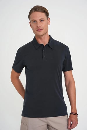 Ts 903 Comfort Fit Polo Yaka Modal Karışım Kısa Kol Casual Siyah Tişört