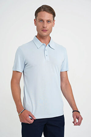 Ts 903 Comfort Fit Polo Yaka Modal Karışım Kısa Kol Casual Mavi Tişört