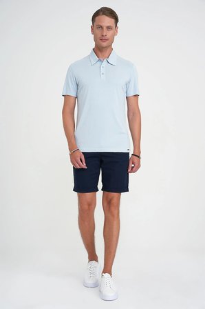 Ts 903 Comfort Fit Polo Yaka Modal Karışım Kısa Kol Casual Mavi Tişört