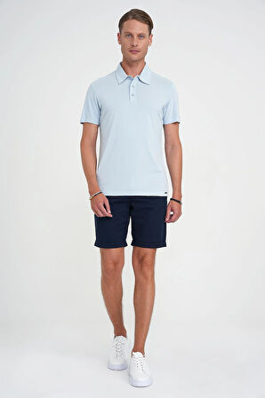 Ts 903 Comfort Fit Polo Yaka Modal Karışım Kısa Kol Casual Mavi Tişört