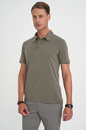 Ts 903 Comfort Fit Polo Yaka Modal Karışım Kısa Kol Casual Haki Tişört