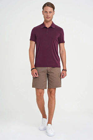 Ts 903 Comfort Fit Polo Yaka Modal Karışım Kısa Kol Casual Mürdüm Tişört