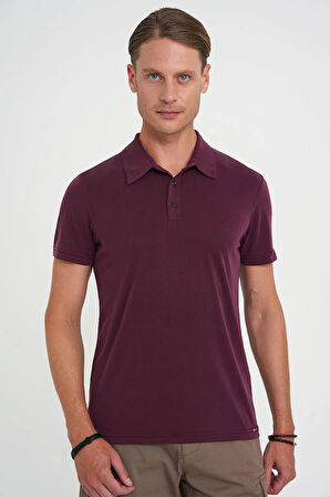 Ts 903 Comfort Fit Polo Yaka Modal Karışım Kısa Kol Casual Mürdüm Tişört