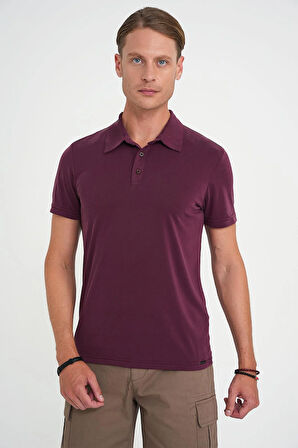 Ts 903 Comfort Fit Polo Yaka Modal Karışım Kısa Kol Casual Mürdüm Tişört