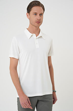 Ts 903 Comfort Fit Polo Yaka Modal Karışım Kısa Kol Casual Ekru Tişört