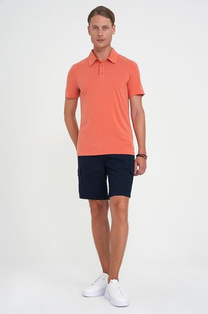 Ts 903 Comfort Fit Polo Yaka Modal Karışım Kısa Kol Casual Turuncu Tişört