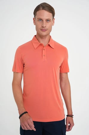 Ts 903 Comfort Fit Polo Yaka Modal Karışım Kısa Kol Casual Turuncu Tişört