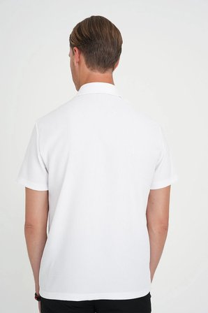 Slim Fit Polo Yaka Modal Fitilli Kısa Kol Beyaz Tişört Ts 904