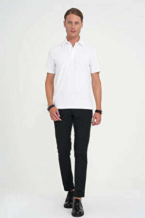 Slim Fit Polo Yaka Modal Fitilli Kısa Kol Beyaz Tişört Ts 904