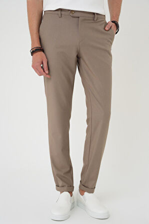 P 1186 Comfort Fit Beli Lastikli Dokulu Koyu Bej Jogger Pantolon 