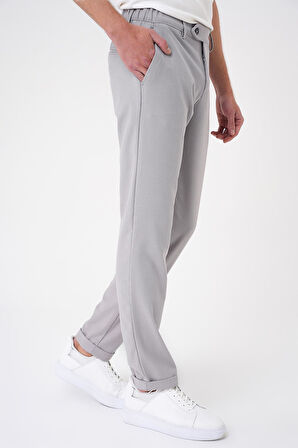 P 1186 Comfort Fit Beli Lastikli Dokulu Gri Jogger Pantolon 