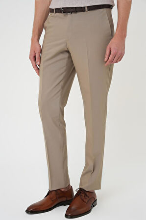 Slim Fit Pilesiz Yün Klasik Koyu Bej Kumaş Pantolon  P 1191