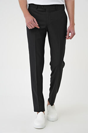 Slim Fit Pilesiz Yün Klasik Siyah Kumaş Pantolon  P 1191