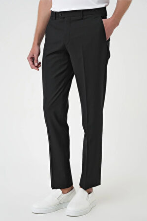 Slim Fit Pilesiz Yün Klasik Siyah Kumaş Pantolon  P 1191
