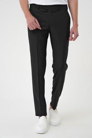 Slim Fit Pilesiz Yün Klasik Siyah Kumaş Pantolon  P 1191