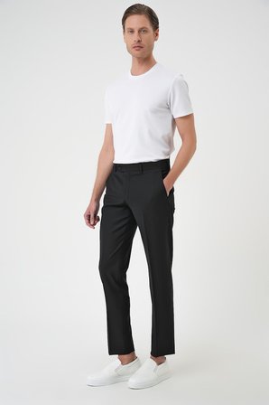 Slim Fit Pilesiz Yün Klasik Siyah Kumaş Pantolon  P 1191