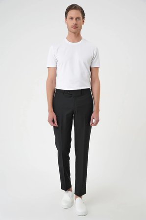 Slim Fit Pilesiz Yün Klasik Siyah Kumaş Pantolon  P 1191