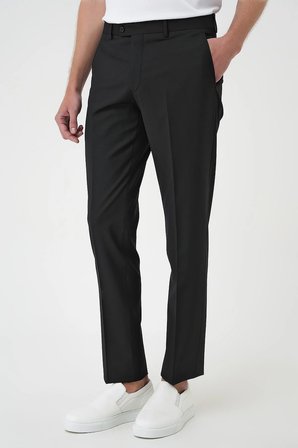 Slim Fit Pilesiz Yün Klasik Siyah Kumaş Pantolon  P 1191