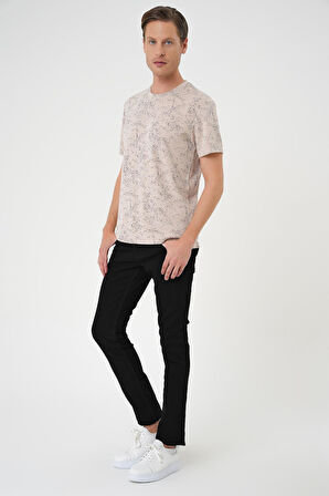 Ts 905 Comfort Fit Bisiklet Yaka Batik Görünmlü Kısa Kol Casual Bej Tişört