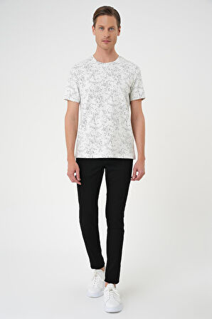 Ts 905 Comfort Fit Bisiklet Yaka Batik Görünmlü Kısa Kol Casual Ekru Tişört