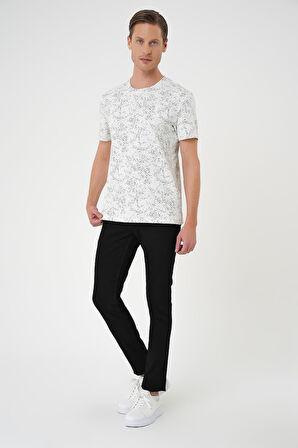 Ts 905 Comfort Fit Bisiklet Yaka Batik Görünmlü Kısa Kol Casual Ekru Tişört