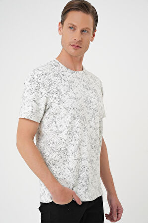 Ts 905 Comfort Fit Bisiklet Yaka Batik Görünmlü Kısa Kol Casual Ekru Tişört