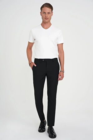 Comfort Fit Beli Lastikli Dokulu Siyah Jogger Pantolon  P 1192