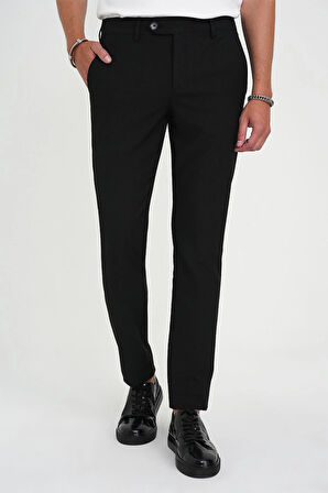 Comfort Fit Beli Lastikli Dokulu Siyah Jogger Pantolon  P 1192