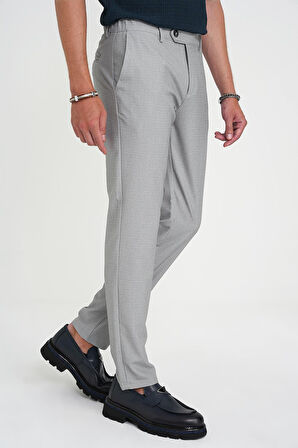 Comfort Fit Beli Lastikli Dokulu Gri Jogger Pantolon  P 1192