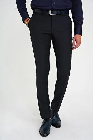 Slim Fit Pilesiz Yün Klasik Lacivert Kumaş Pantolon  P 1191