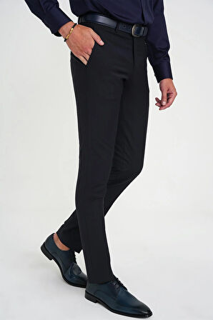 Slim Fit Pilesiz Yün Klasik Lacivert Kumaş Pantolon  P 1191